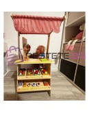 Дървен магазин за деца с касов апарат и плодове и зеленчуци